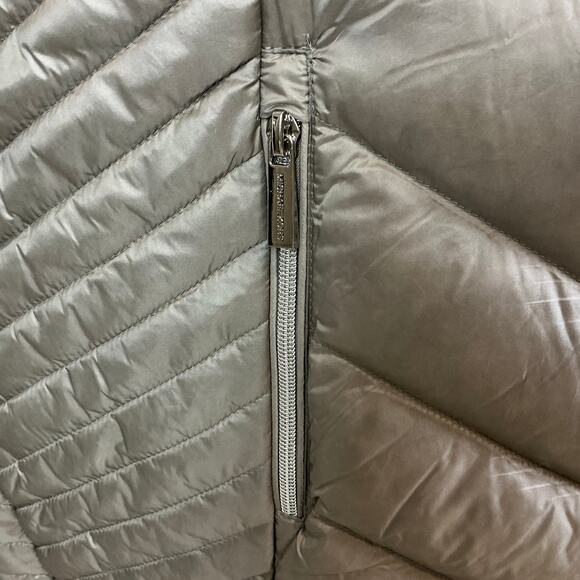 Michael Kors Quilted Puffer Coat Size Large Gray Mid Length Packable Jacket - Picture 8 of 11